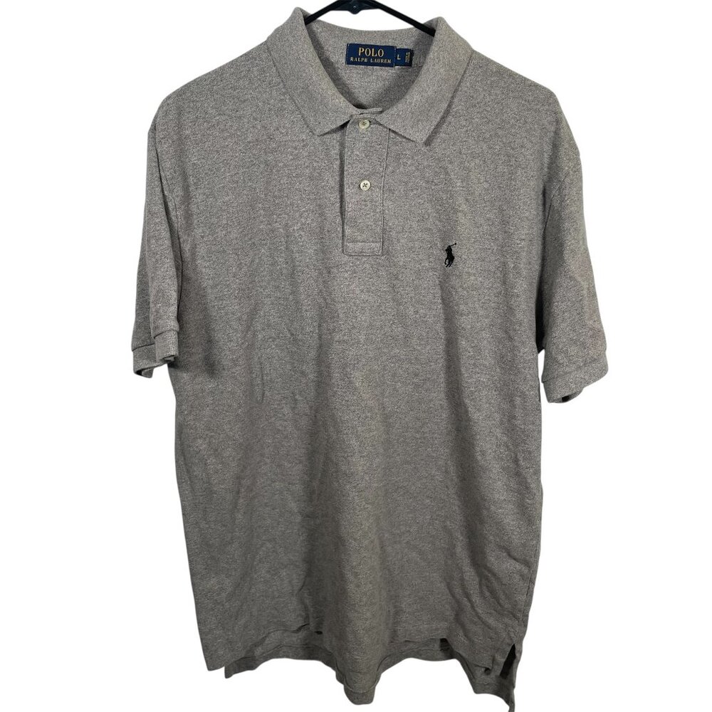 Polo Ralph Lauren Pique Polo Shirt Mens Size Large Gray Blue Pony Short Sleeves